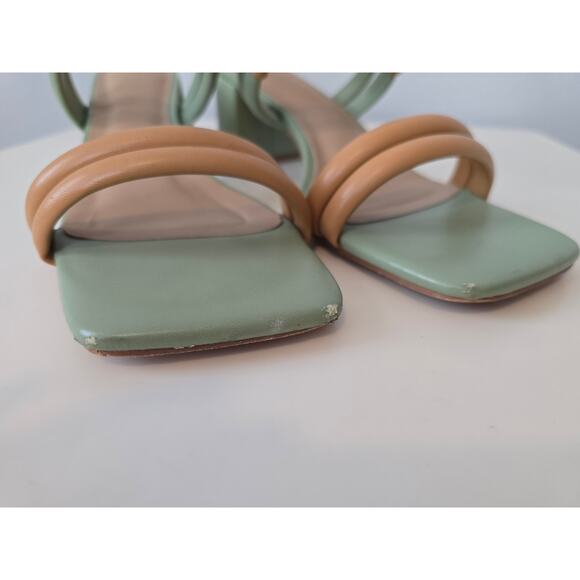 Torgeis New York Palm Heels Strappy Green & Tan Block Sandal Size 11 Preppy - Picture 8 of 9
